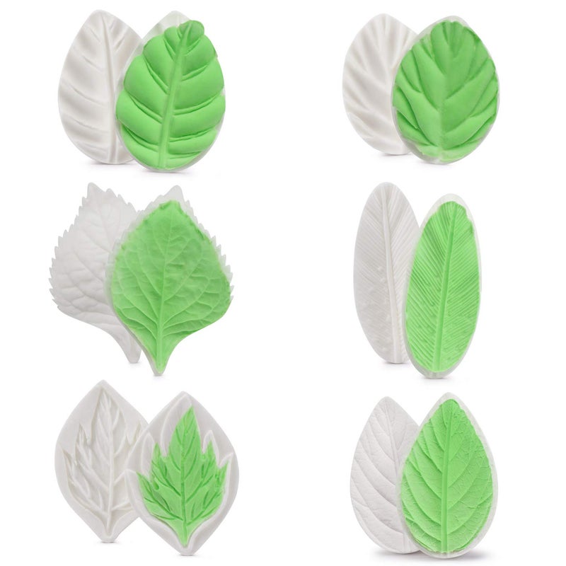 Beasea Silicone Leaf Fondant Mold, 6pcs Rose Leaf Cutter for Fondant Cake Decorations Styling Chocolate Sugar Cookie Cutter Set Silicone Mould - Image 2